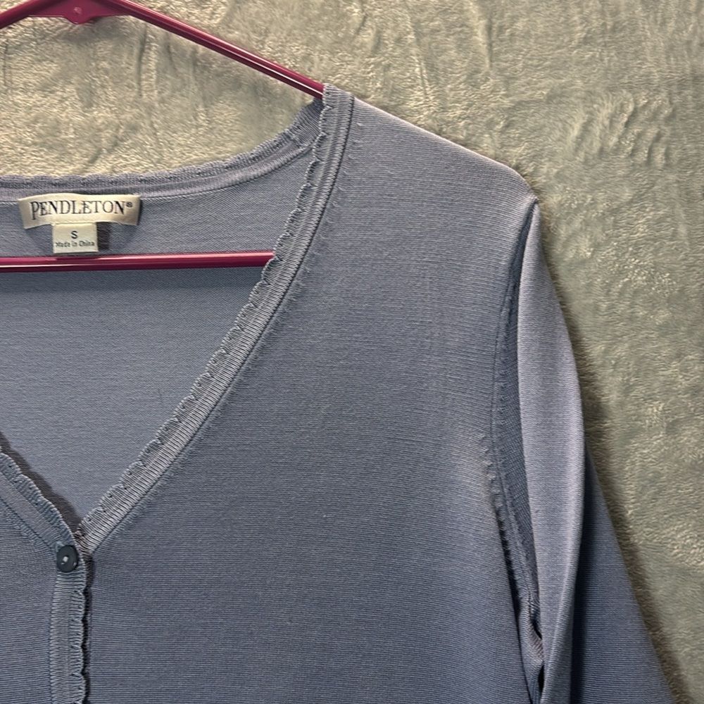 Pendleton Blue Button Front Cardigan Sweater Scal… - image 3
